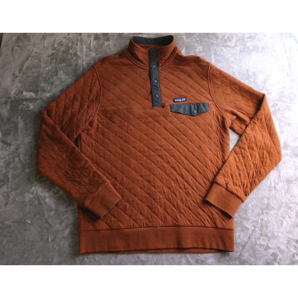 Patagonia Quilted Fleece Quarter Button Up Sweater Mens Medium Brown